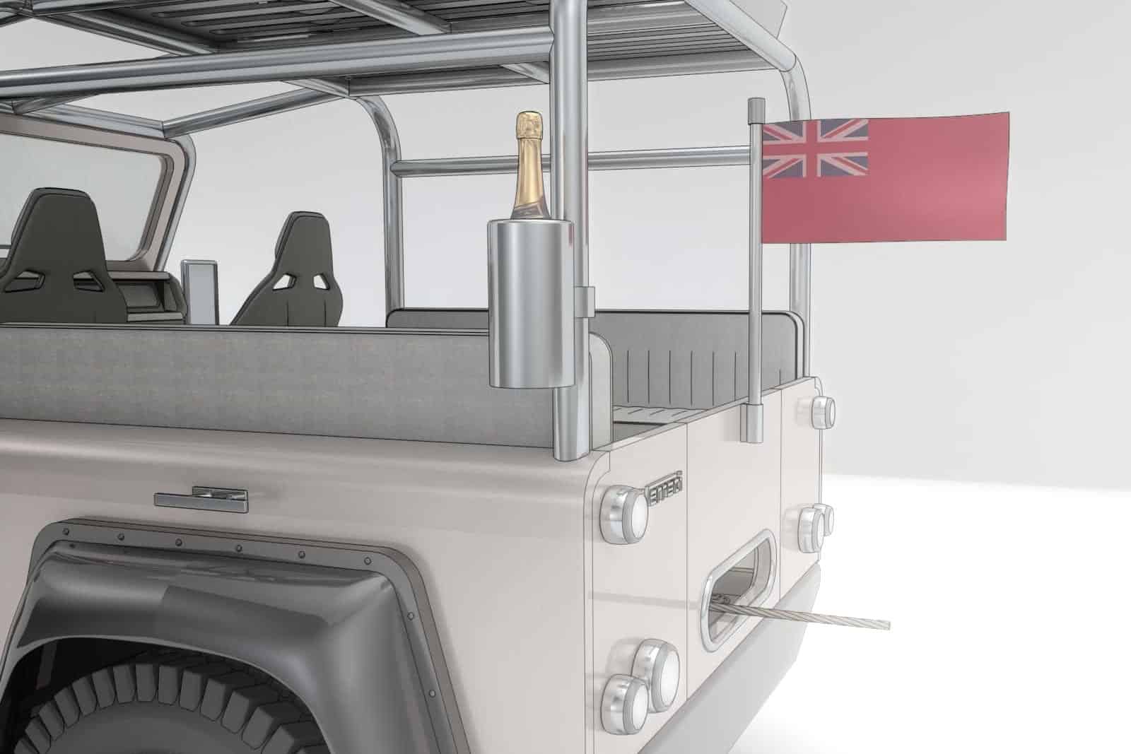 Für die Landpartie ist der Land Rover Defender Short Tender mit jedem erdenklichen Luxus ausgestattet