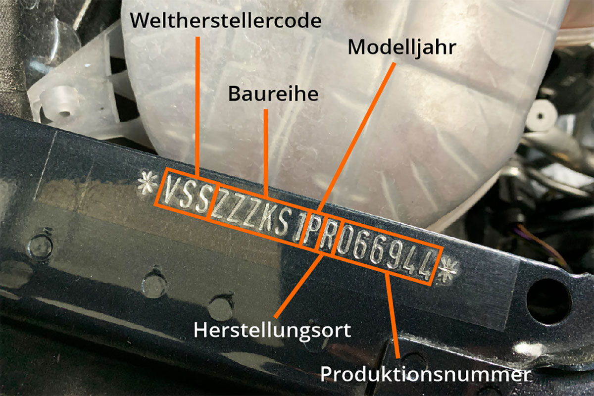 Ist die Fahrgestellnummer am Auto selbst angebracht, lässt sich diese ebenfalls entschlüsseln